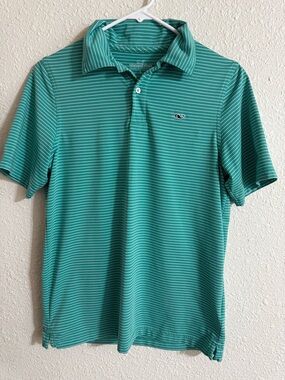 Vineyard Vines Teal & White Striped Polo Shirt